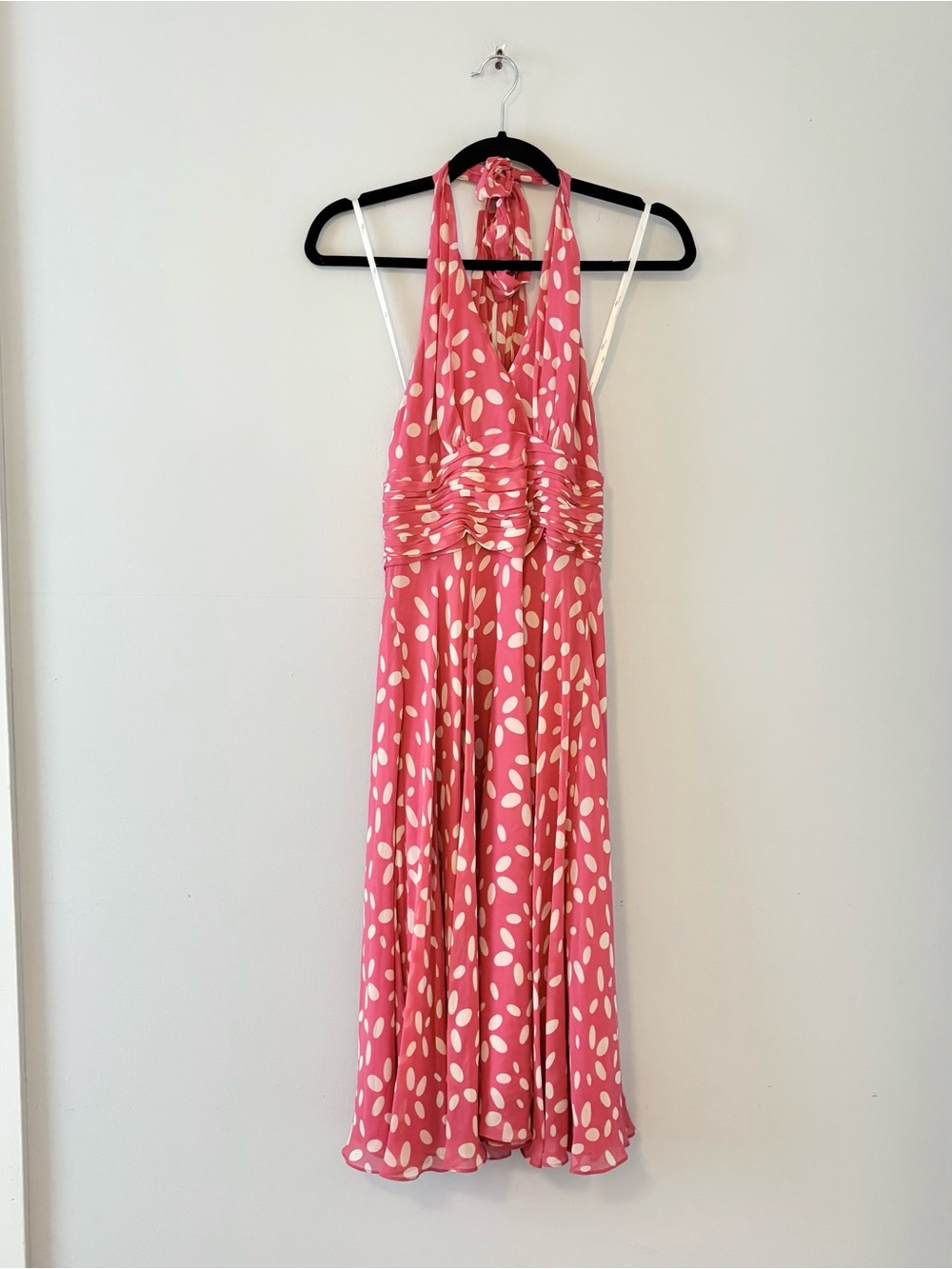 Suzi Chin NWT Silk Polka Dot Print Halter Dress Knee-Length Low Back Neck Tie